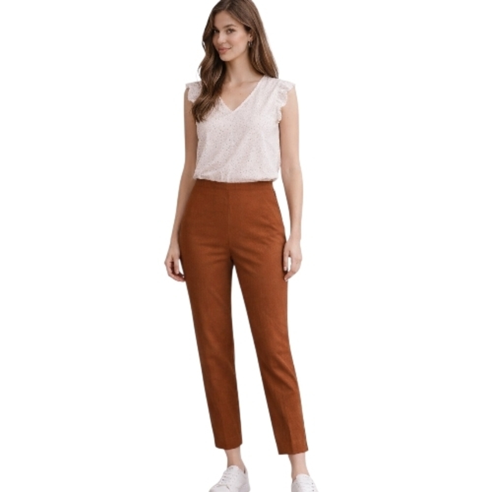 Women’s Rust Brown Slim Fit Pants Side Zip Minimalist Stretch Size 4.